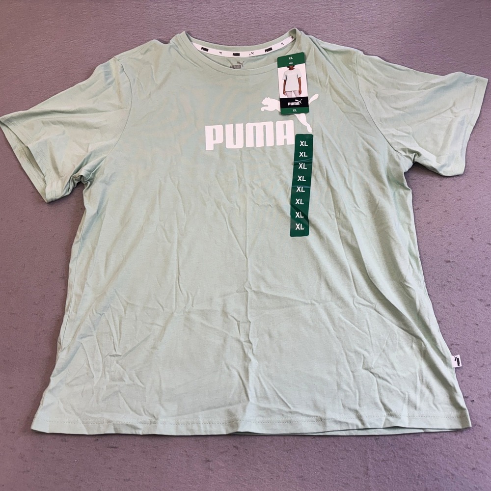 Puma T-Shirt Womens XL Light Green Essentials Logo Graphic Short Sleeve Tee NWT